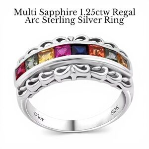 🌟 NEW! Multi Sapphire 1.25 ctw Regal Arc Ring in Rhodium Over Sterling Silver